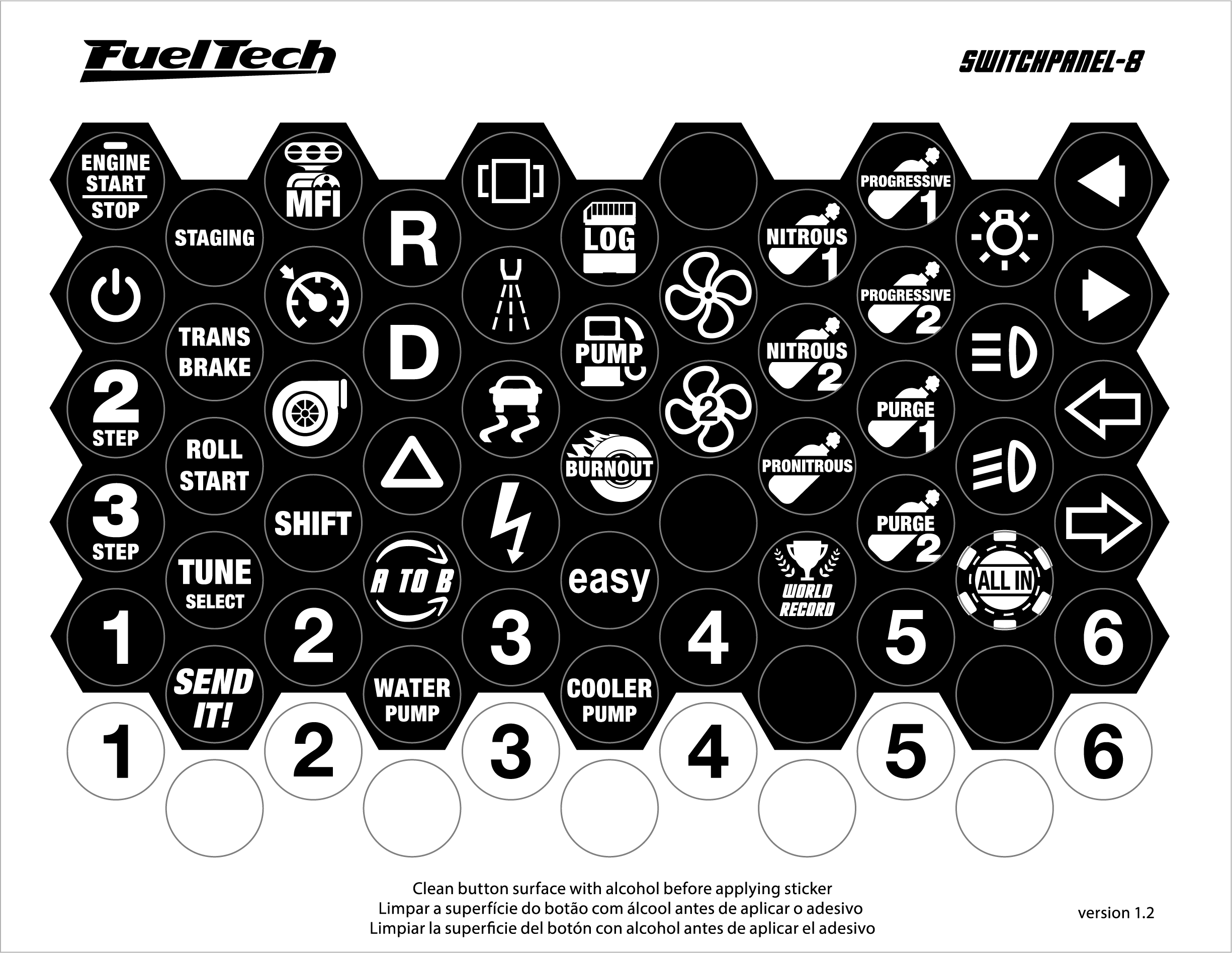 FuelTech SwitchPanel-8 Keypad with 8 Configurable Buttons Multicolor Backlight for PowerFT line ECU
