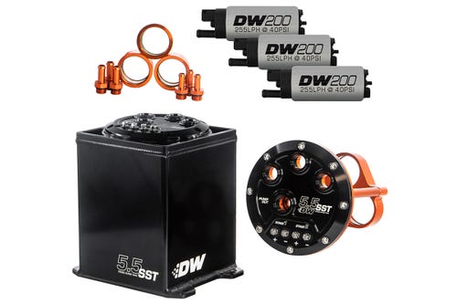 DeatschWerks 5.5L Staged Surge Tank includes 3 DW200 Fuel Pumps