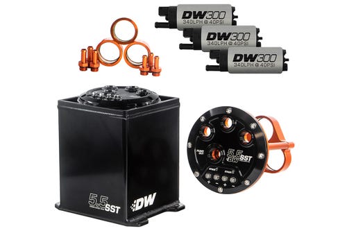 DeatschWerks 5.5L Staged Surge Tank includes 3 DW300 Fuel Pumps